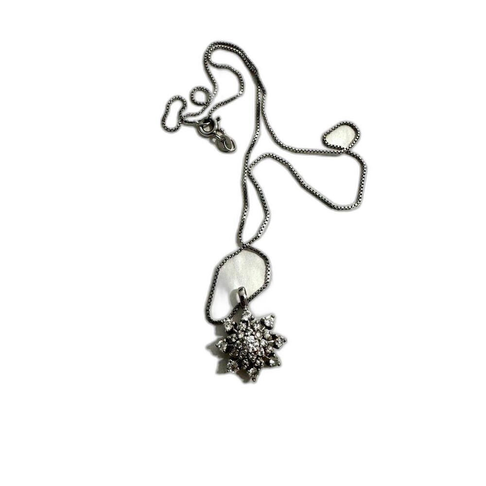 Vintage Sterling Silver Star Cubic Zirconia Pendant Necklace CZ Clear Stones